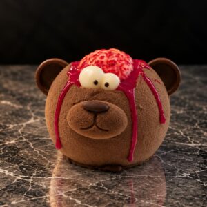 Bear’s Brain Halloween porsjonskake formet som en bjørn med melkesjokolade og pekanganache